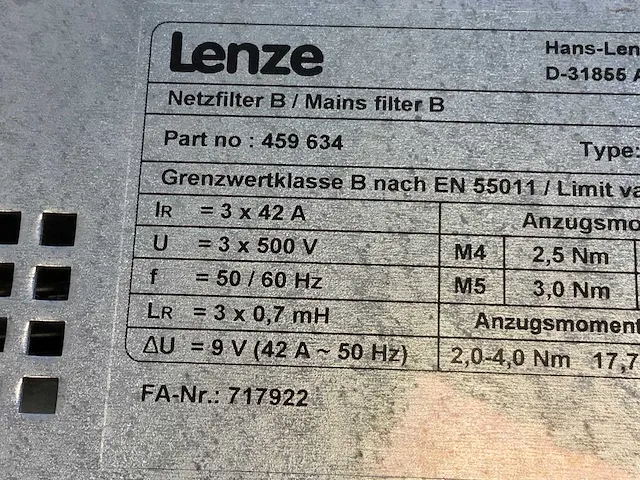 Lenze e82zn22334b230 line filter - afbeelding 6 van  7