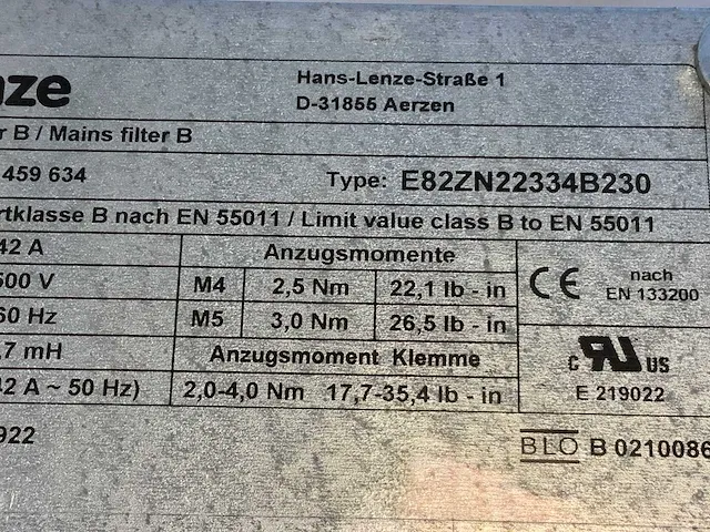 Lenze e82zn22334b230 line filter - afbeelding 7 van  7