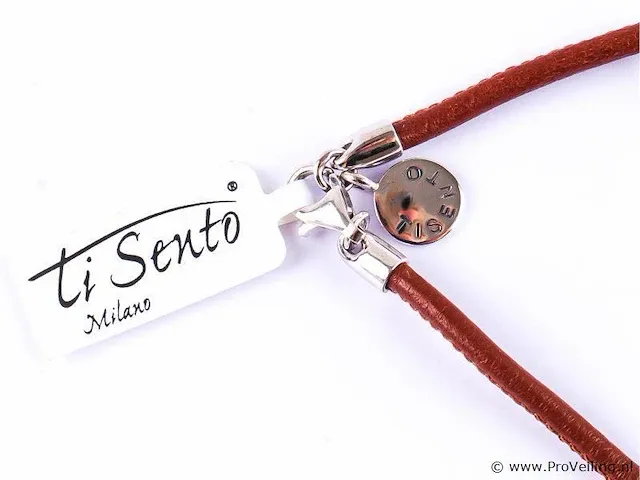 Leren ketting met zilveren sluiting - afbeelding 2 van  3