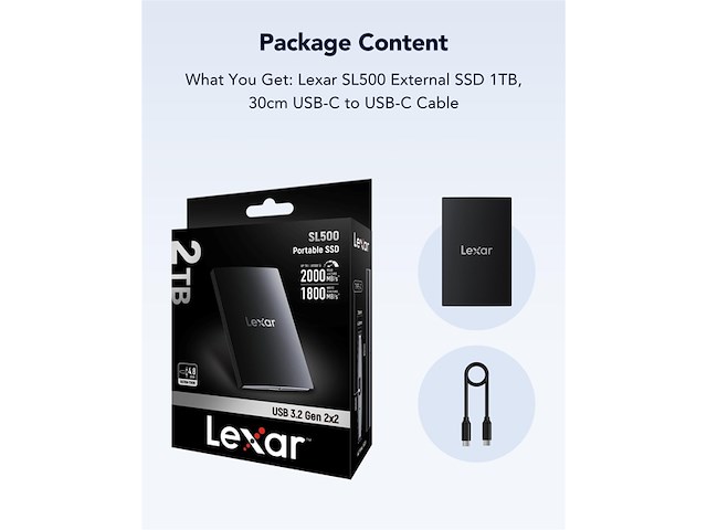 Lexar sl500 externe ssd 2tb, usb3.2 gen2x2 draagbare ssd, pssd tot 2000mb/s lezen - afbeelding 2 van  4