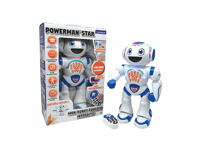 Lexibook interactive robot powerman star spreekt en loopt, programmeerbaar stem voor kinderen 4+, wit/blauw - afbeelding 1 van  4