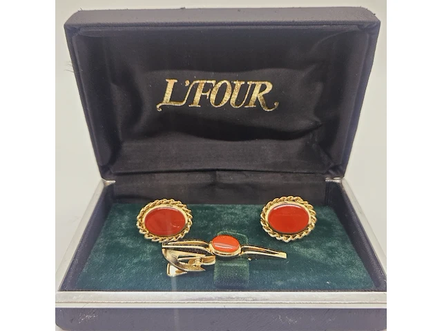L'four goldplated manchet knopen + tie pin - afbeelding 1 van  7
