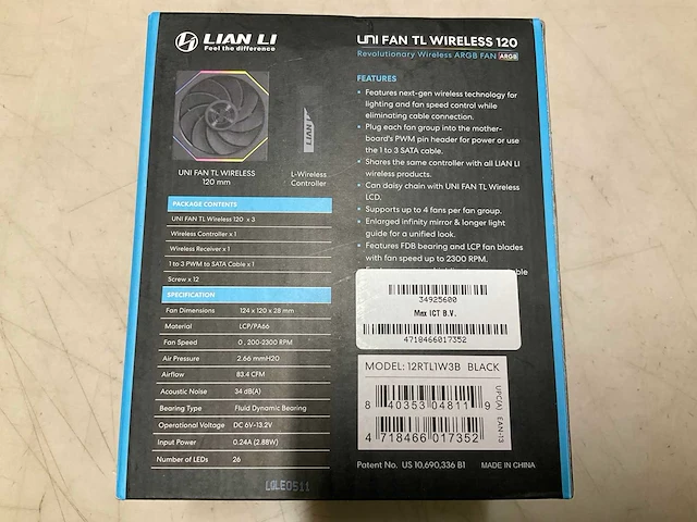 Lian li tl wireless 120 argb fan - afbeelding 3 van  3