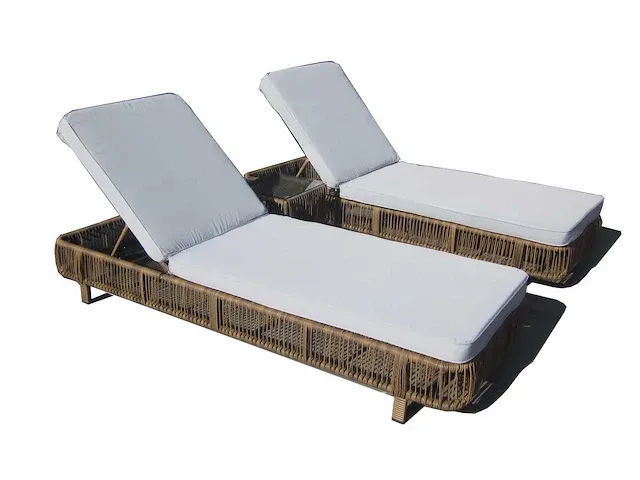 Ligbeddenset 3-delig - wicker - wit + zand - afbeelding 2 van  5