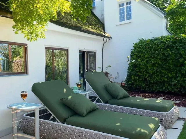 Ligbeddenset 3-delig brown wicker / olive green kussens - afbeelding 2 van  5