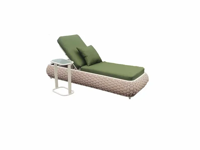 Ligbeddenset 3-delig brown wicker / olive green kussens - afbeelding 5 van  5