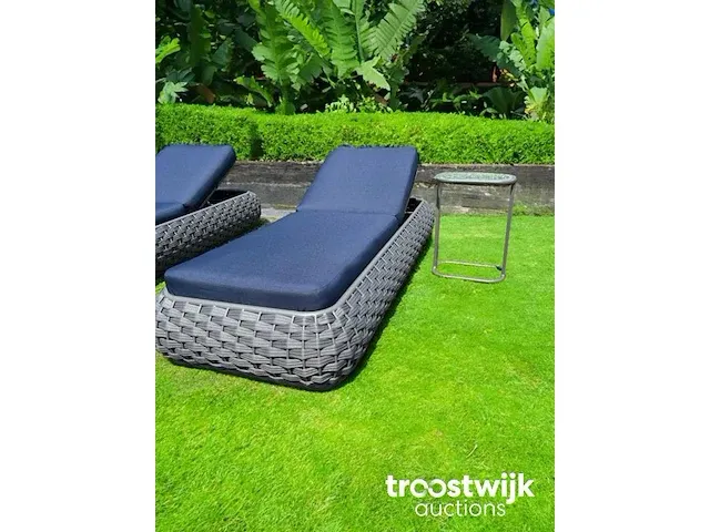 Ligbeddenset 3-delig dark antraciet wicker / light grey kussens - afbeelding 3 van  5