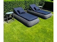 Ligbeddenset 3-delig dark antraciet wicker / light grey kussens - afbeelding 1 van  4
