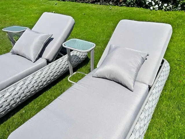 Ligbeddenset 3-delig dark grey wicker / light grey kussens - afbeelding 2 van  4