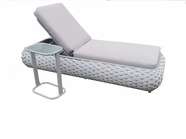 Ligbeddenset 3-delig dark grey wicker / light grey kussens - afbeelding 4 van  4