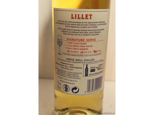 Lillet blanc witte wijn - 75 cl - winkelverkoopprijs € 15.95 - afbeelding 2 van  3