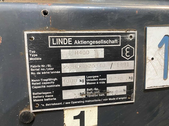 Linde - 1991 - h40d - vorkheftruck - afbeelding 13 van  15