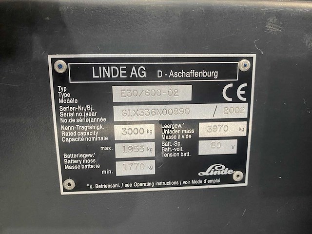 Linde - 2002 - e 30/600 - vorkheftruck - afbeelding 12 van  15