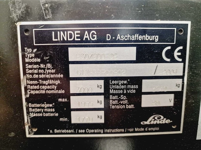 Linde - 2004 - e30 /600-02 - vorkheftruck - afbeelding 10 van  30