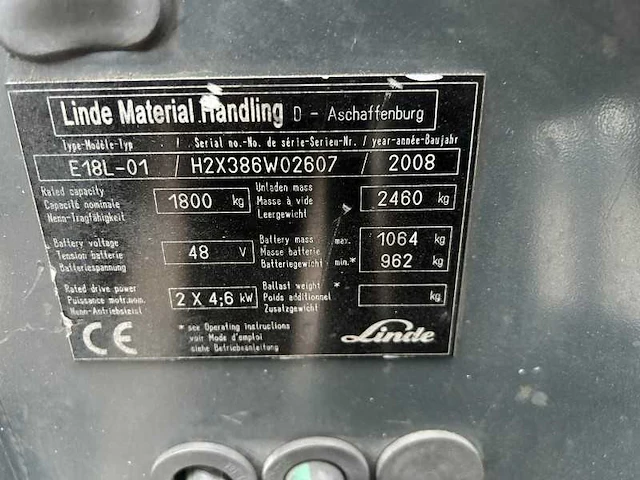 Linde - 2008 - e18l-01 - vorkheftruck - afbeelding 8 van  16