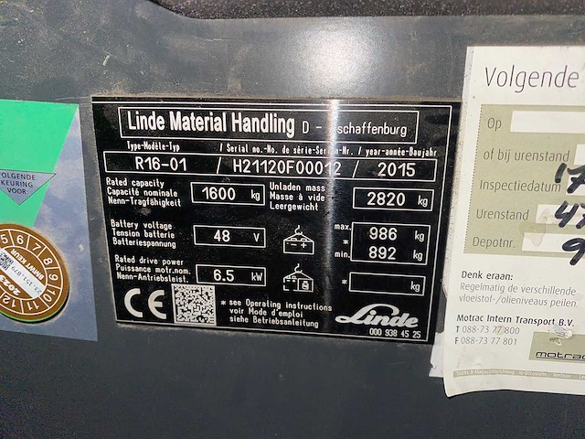 Linde - 2015 - r16 - reach truck - afbeelding 11 van  14
