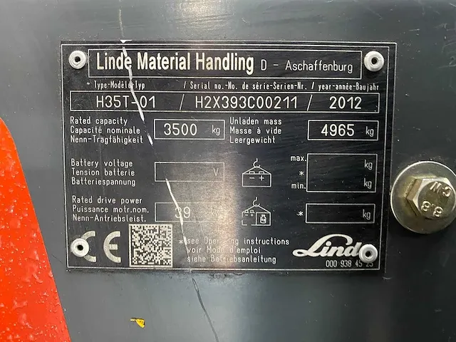 Linde - h35-01 - vorkheftruck - 2012 - afbeelding 3 van  16