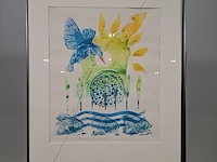 Linosnede in lijst, voorstelling nuenen in vogelvlucht, liza jazenko, 2000 - afbeelding 1 van  9