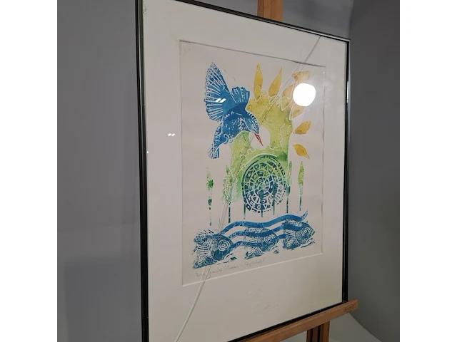 Linosnede in lijst, voorstelling nuenen in vogelvlucht, liza jazenko, 2000 - afbeelding 2 van  9