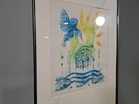 Linosnede in lijst, voorstelling nuenen in vogelvlucht, liza jazenko, 2000 - afbeelding 2 van  9