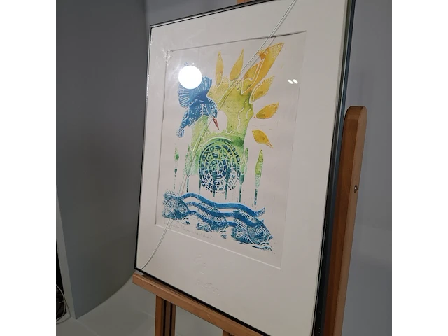 Linosnede in lijst, voorstelling nuenen in vogelvlucht, liza jazenko, 2000 - afbeelding 3 van  9