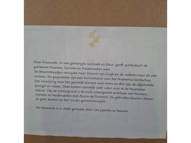 Linosnede in lijst, voorstelling nuenen in vogelvlucht, liza jazenko, 2000 - afbeelding 9 van  9