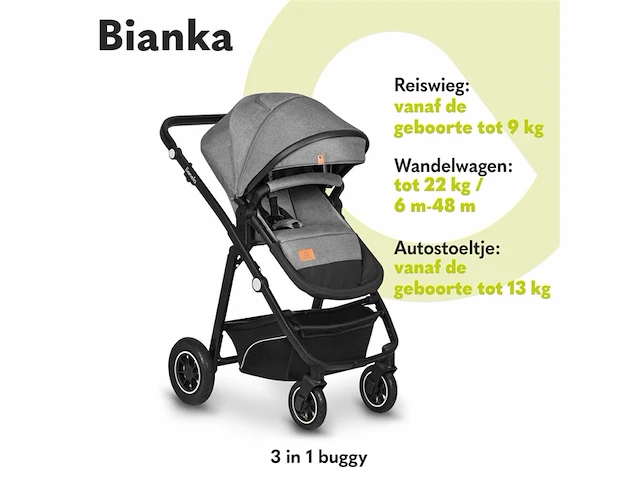 Lionelo bianka kinderwagen 3 in 1 incl.autostoel 0-22kg verstelbare duwstang zonnekap gelagerde wielen reiswieg - afbeelding 2 van  4