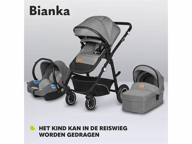 Lionelo bianka kinderwagen 3 in 1 incl.autostoel 0-22kg verstelbare duwstang zonnekap gelagerde wielen reiswieg - afbeelding 3 van  4