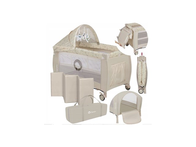 Lionelo sven plus meegroeibed campingbedje 127x60cm tot 15kg 2in1 cosleeper beige - afbeelding 1 van  2