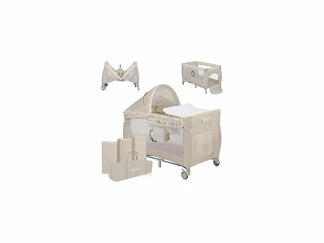 Lionelo sven plus meegroeibed campingbedje 127x60cm tot 15kg set 2in1 co-sleeper beige - afbeelding 1 van  2
