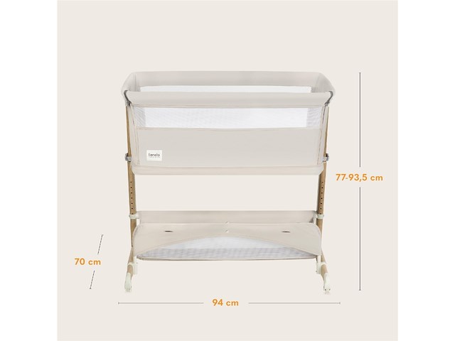 Lionelo thomi plus 5-in-1 kinderbed vanf 0 tot 4 jaar co sleeper verstelbare hoogte wielen beige - afbeelding 1 van  6