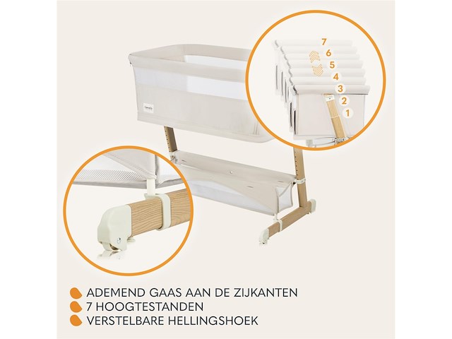 Lionelo thomi plus 5-in-1 kinderbed vanf 0 tot 4 jaar co sleeper verstelbare hoogte wielen beige - afbeelding 2 van  6