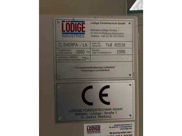 Lödige industries - sherpa-la - goederen lift - afbeelding 5 van  6