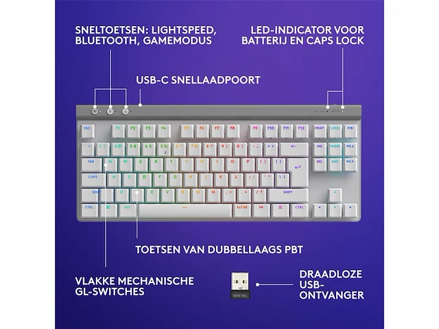 Logitech g515 lightspeed tkl draadloos gaming toetsenbord rgb qwerty us wit - afbeelding 3 van  3
