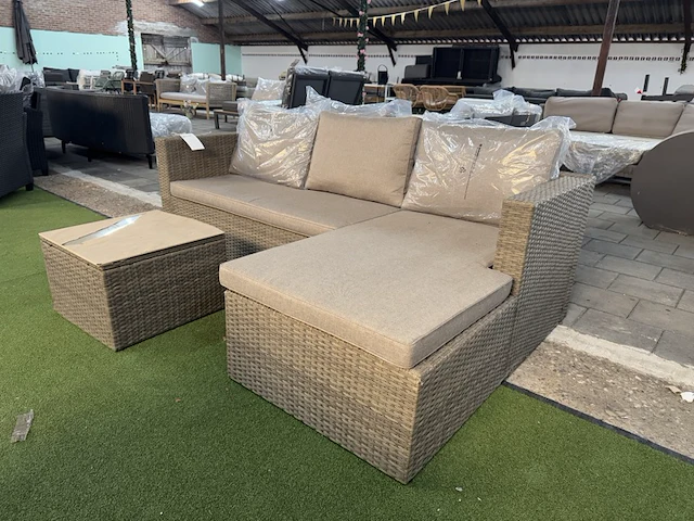 Loungebank met bijzettafel met glasplaat, bruin - afbeelding 1 van  8