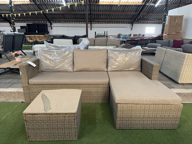 Loungebank met bijzettafel met glasplaat, bruin - afbeelding 2 van  8
