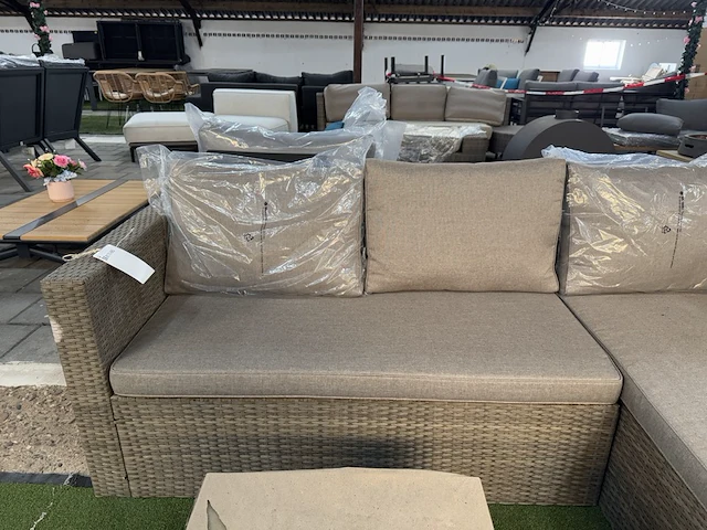 Loungebank met bijzettafel met glasplaat, bruin - afbeelding 3 van  8