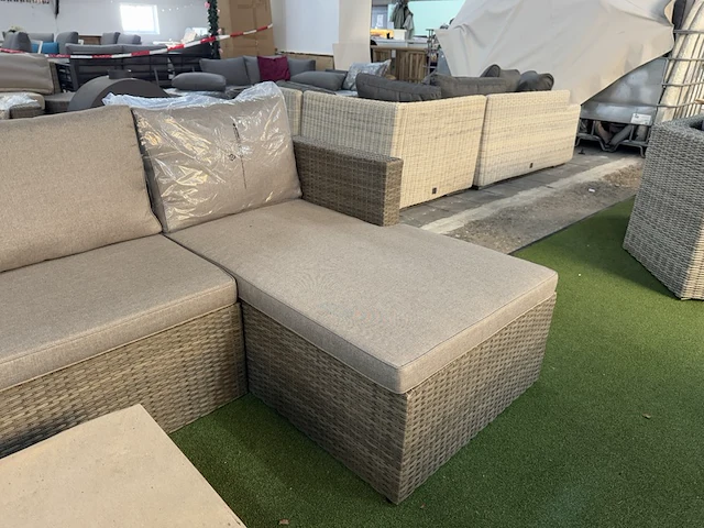 Loungebank met bijzettafel met glasplaat, bruin - afbeelding 4 van  8