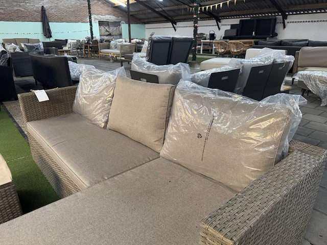 Loungebank met bijzettafel met glasplaat, bruin - afbeelding 7 van  8