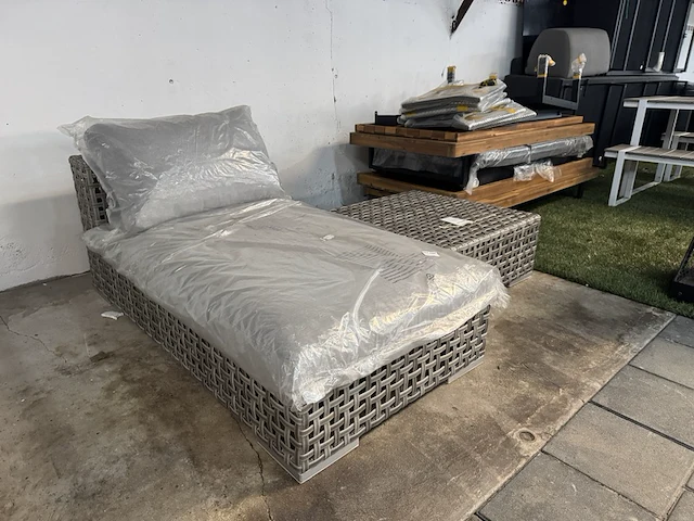 Loungebed met hocker artie, beige, grijs - afbeelding 2 van  7