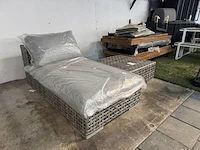 Loungebed met hocker, beige, grijs - afbeelding 2 van  7