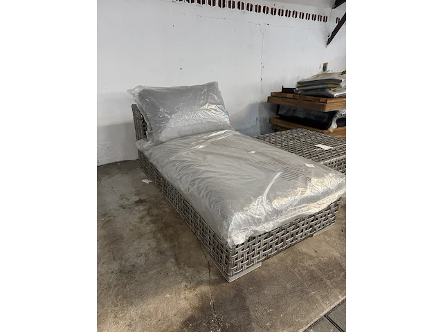 Loungebed met hocker, beige, grijs - afbeelding 3 van  7