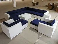 Loungeset - 12-delig wicker wit / marine blauwe kussens - afbeelding 1 van  1