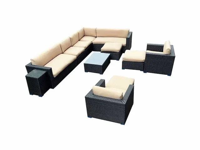 Loungeset 12-delig black wicker / sandy kussens - afbeelding 1 van  1