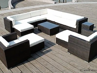 Loungeset 12-delig brown wicker / blauwe kussens - afbeelding 4 van  5