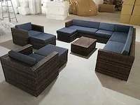 Loungeset 12-delig wicker bruin / marine blauwe kussens - afbeelding 2 van  2