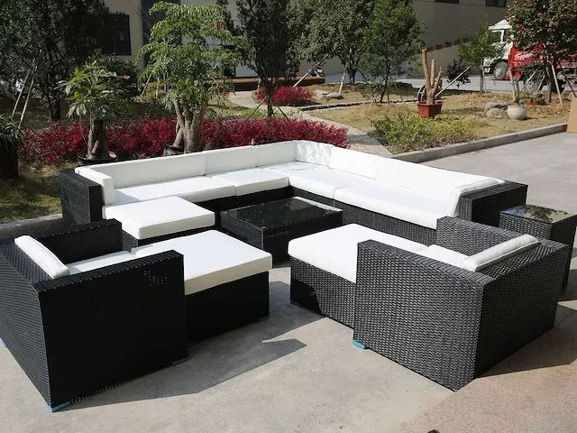 Loungeset 12-delig wicker zwart / zandkleurige kussens - afbeelding 1 van  2