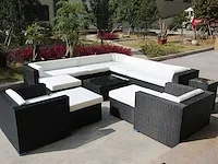 Loungeset 12-delig wicker zwart / zandkleurige kussens - afbeelding 1 van  2