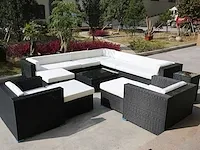 Loungeset 12-delig wicker zwart / zandkleurige kussens - afbeelding 1 van  2