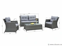 Loungeset 4-delig - antraciet wicker + grijze kussens - weerbestendig vlechtwerk - afbeelding 3 van  3